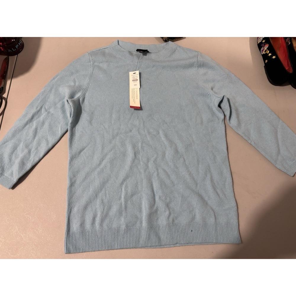 Talbots Pure Cashmere Sweater Blue 100% Cashmere 3/4 sleeve NWT Petite Medium